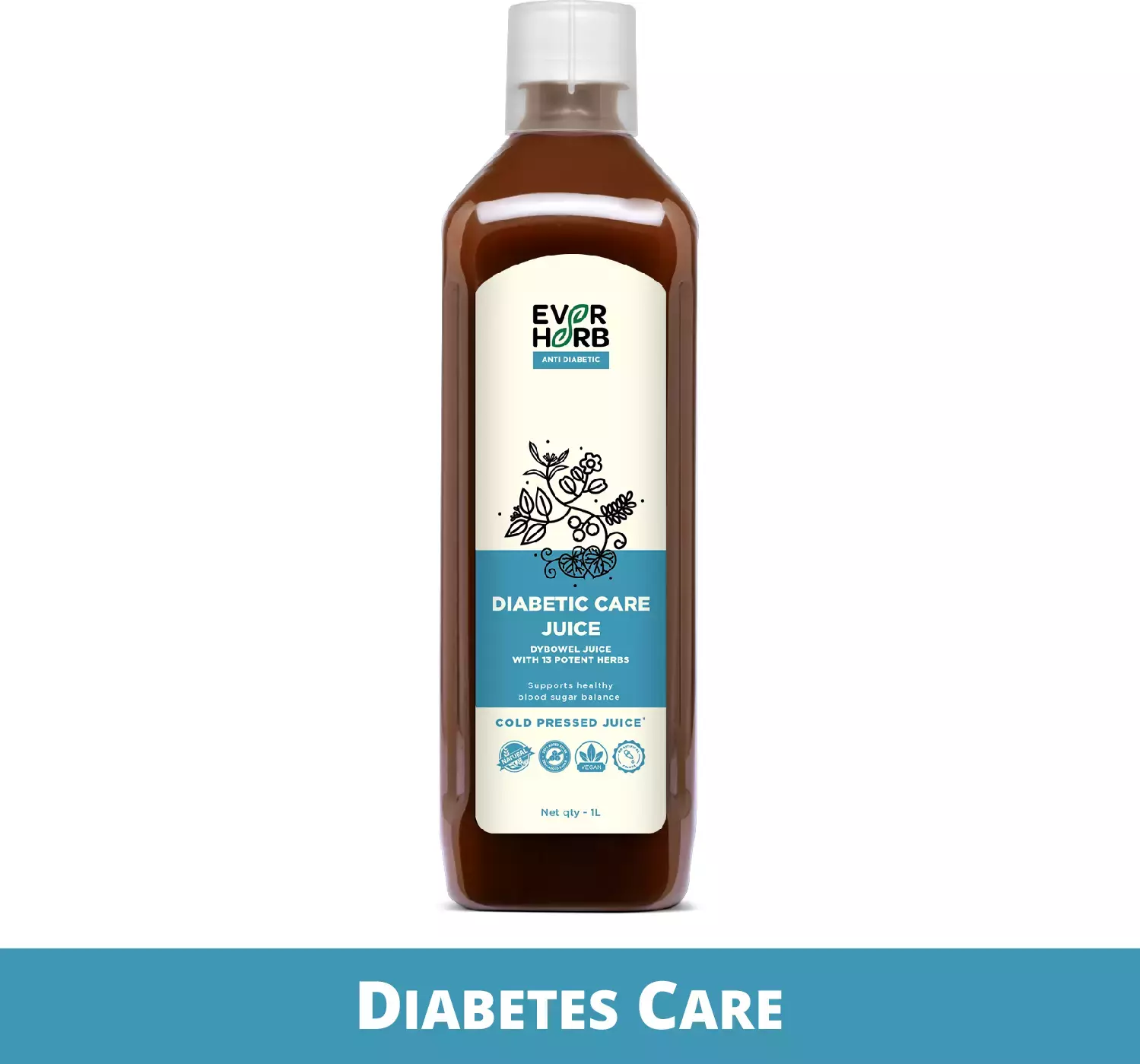 Everherb Diabetic Care Juice-13 Potent Herbs - Healthy Blood Sugar Management - 1 Litre Bottle